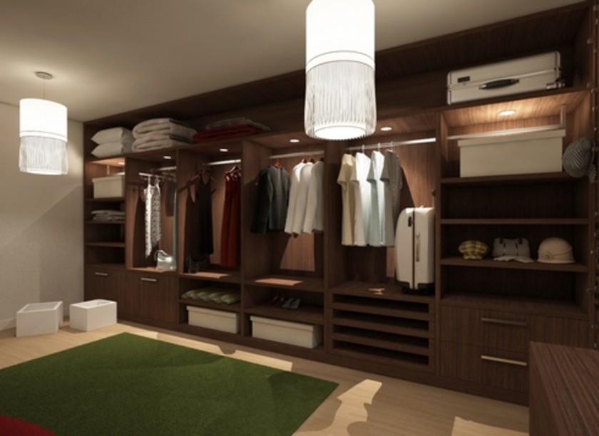 Классическая гардеробная комната из массива с подсветкой Самара