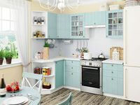 Небольшая угловая кухня в голубом и белом цвете Самара